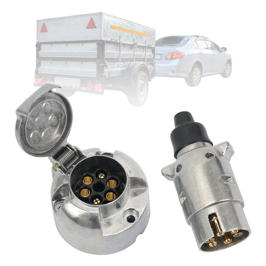 Kit Engate Reboque 6 Polos Carreta Carretinha Reboque Macho Femea Completo Cromado Alumino Polido