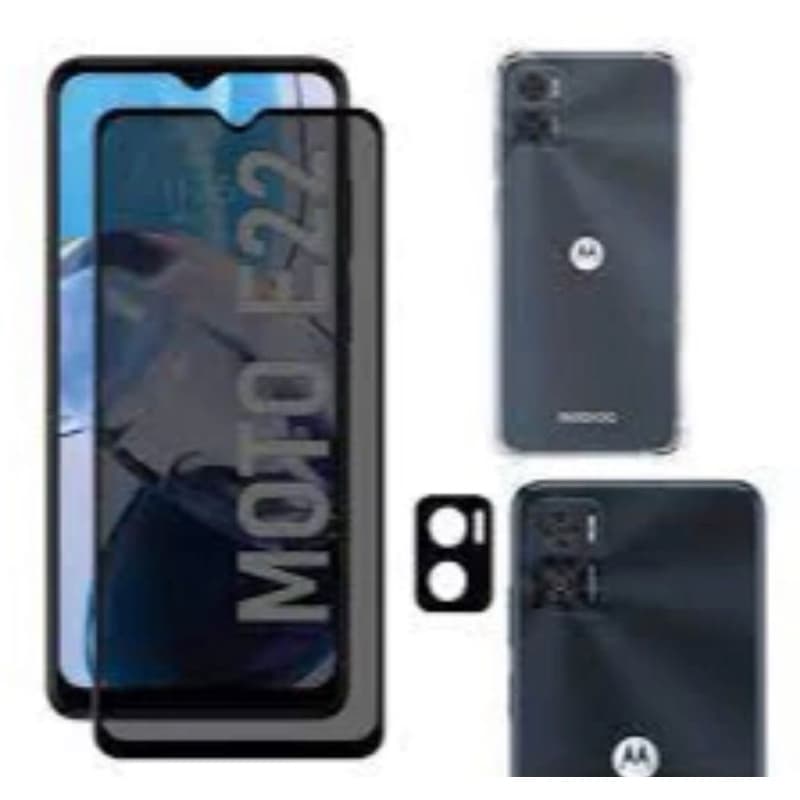 Kit 3x1 Motorola Moto E22- Capa Silicone + Película CERÂMICA PRIVACIDADE 9D + Película de câmera