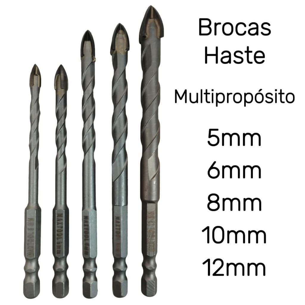 Jogo de Broca Multipropósito fura tudo uso geral 5 brocas varias superfícies Maxtool 5mm 6mm 8mm 10mm 12mm