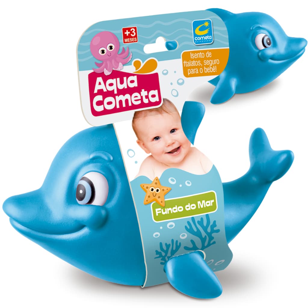Brinquedo Golfinho Bebê Azul Vinil Macio para Banho 22cm