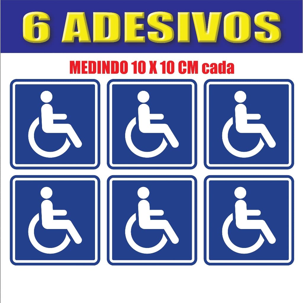 kit 6 Adesivos Deficiente Físico Cadeirante 10x10cm cada