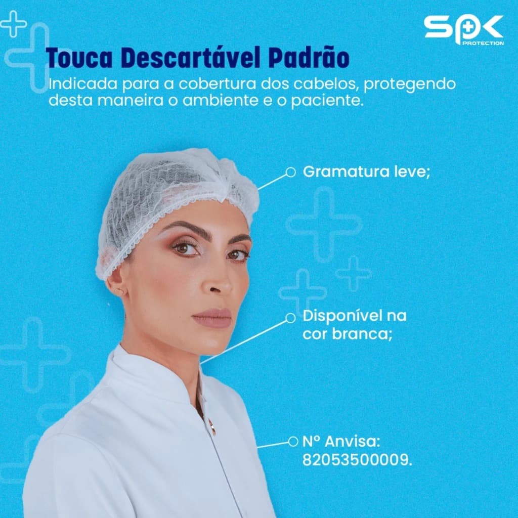 Kit Touca Descartável Sanfonada Branca TNT - 100 ou 200 Unidades