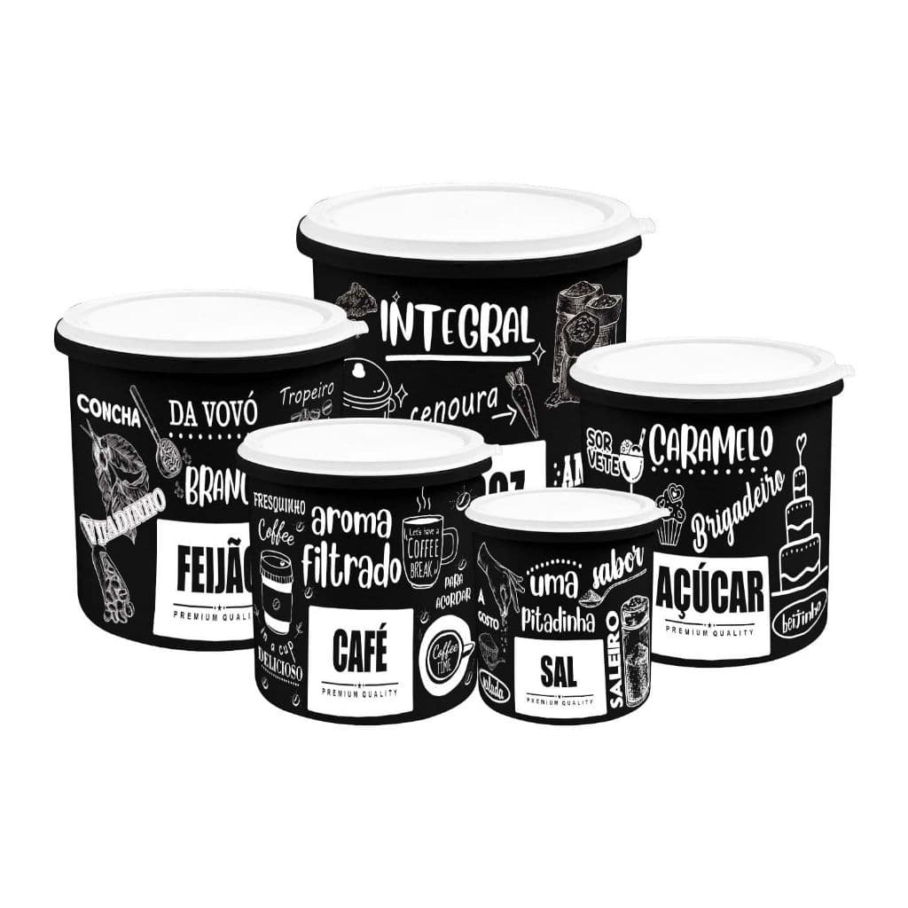 Kit 5 Potes de Mantimentos Plástico para Organização de Cozinha