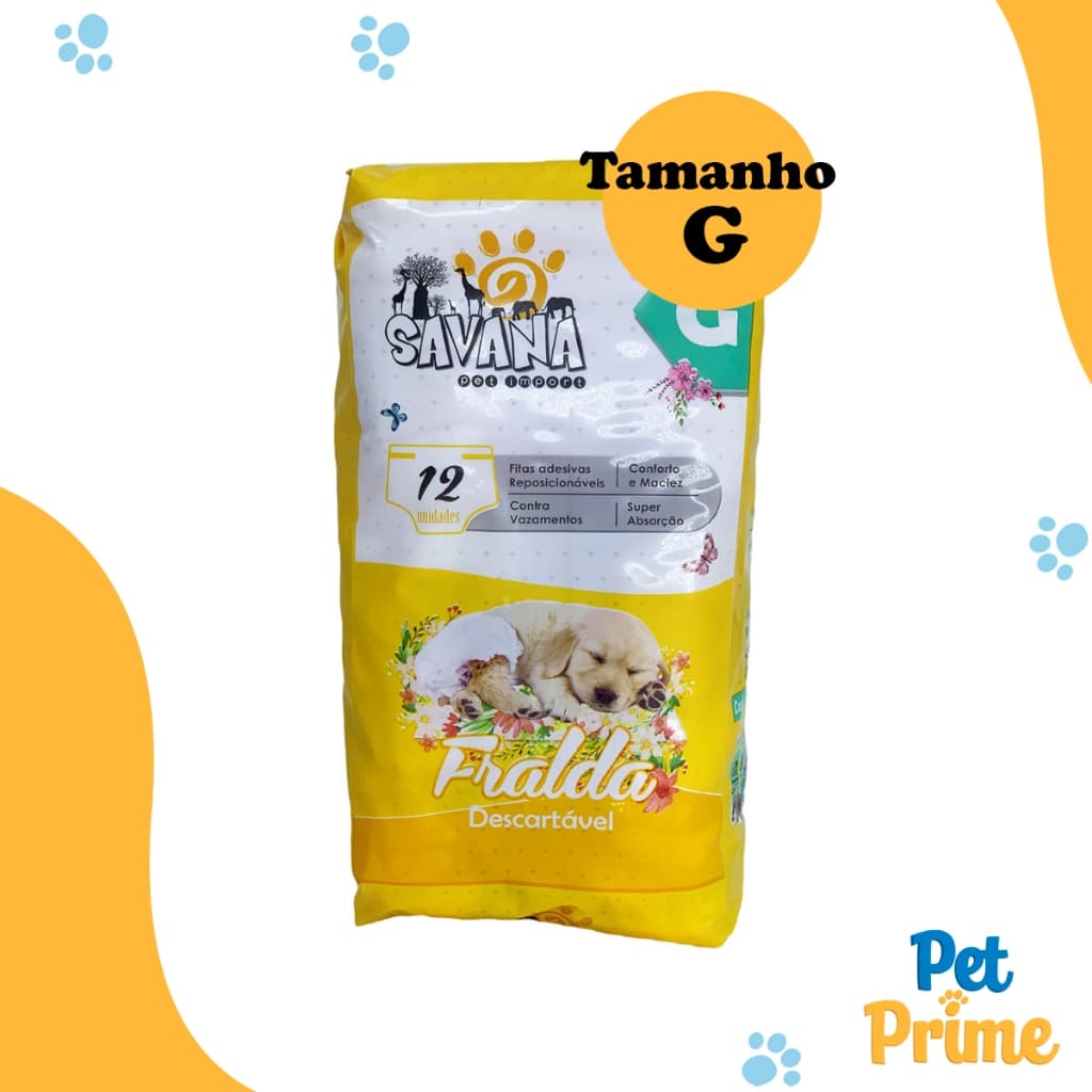 Fralda Cachorro Pet Descartável Fêmea P M G Com 12 unidades Savana Pet