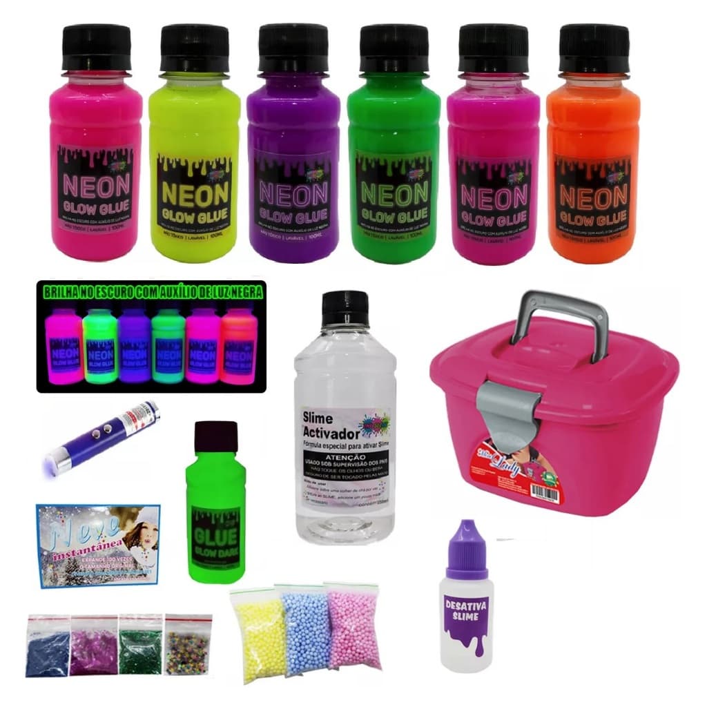 Kit Completo Para Fazer Slime Colas Neon Ine Slime