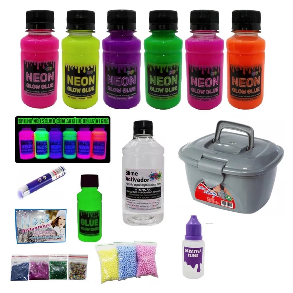 Kit Completo Para Fazer Slime Colas Neon Ine Slime PROMOÇÃO