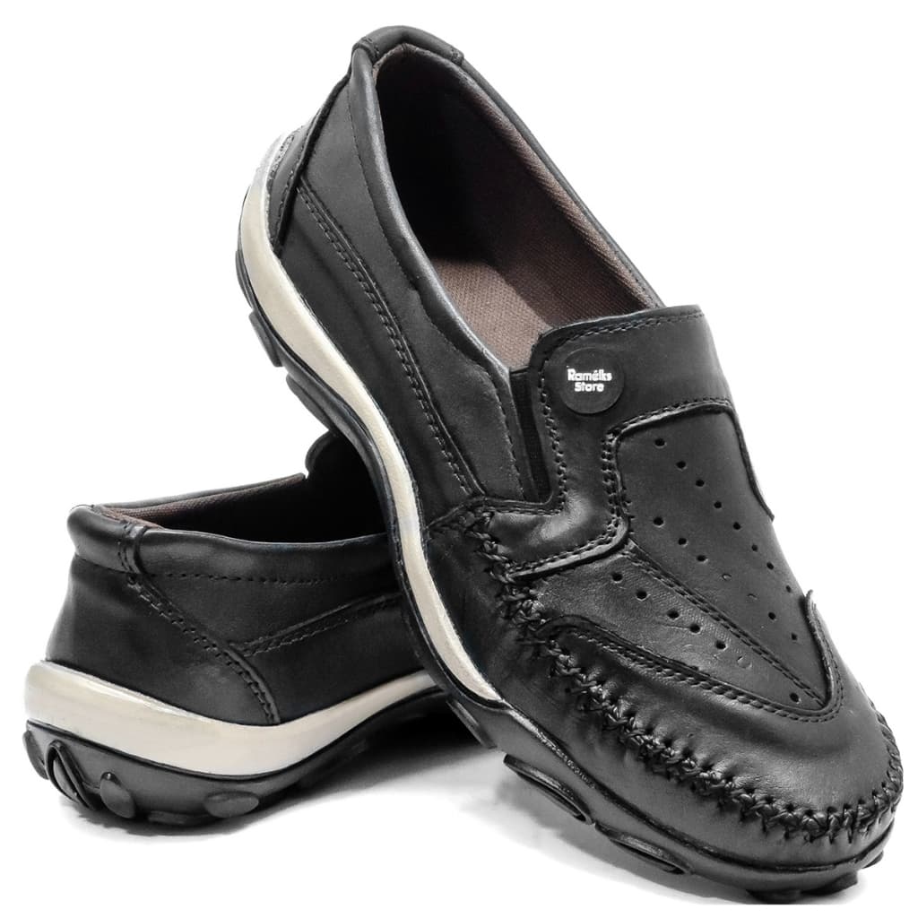 Sapatilha Mocassim Masculino Couro Legítimo Preto -2021