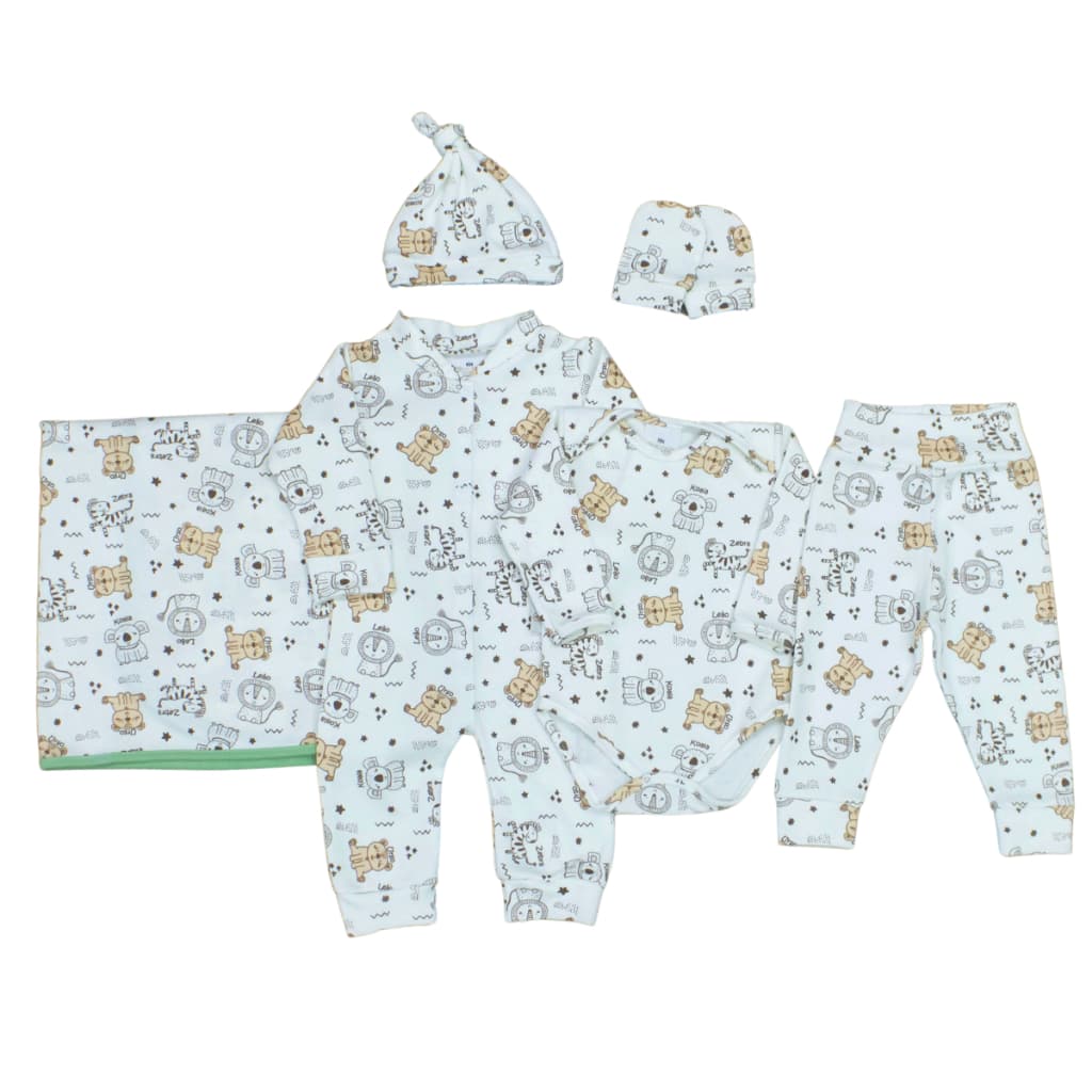 Kit Maternidade Menino Safari Bege 100% Algodão Enxoval Completo 6 peças