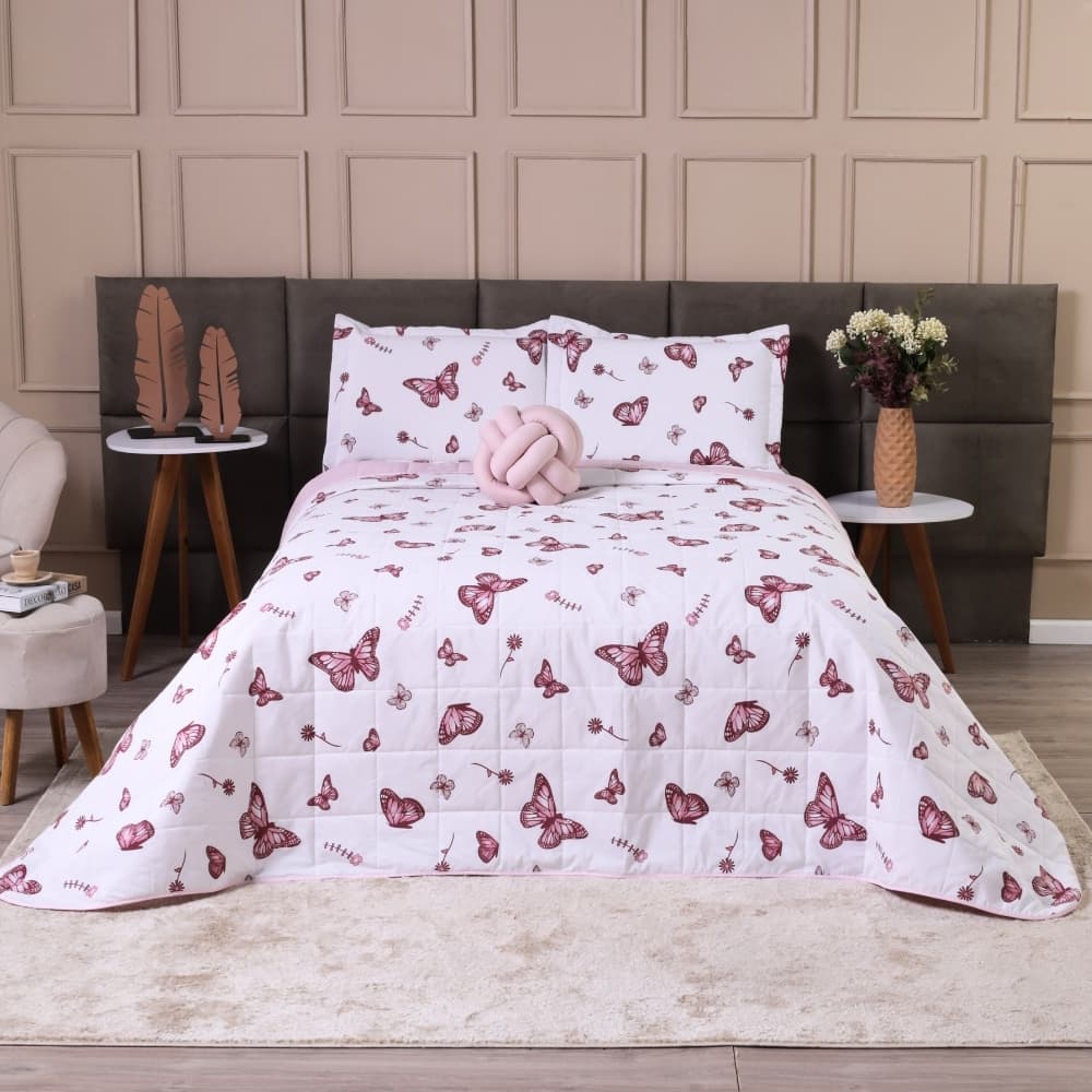 Kit Colcha Cobre Leito Solteiro Infantil Dupla Face Elegance Algodão Percal 180 Fios 2,50m x 1,80m