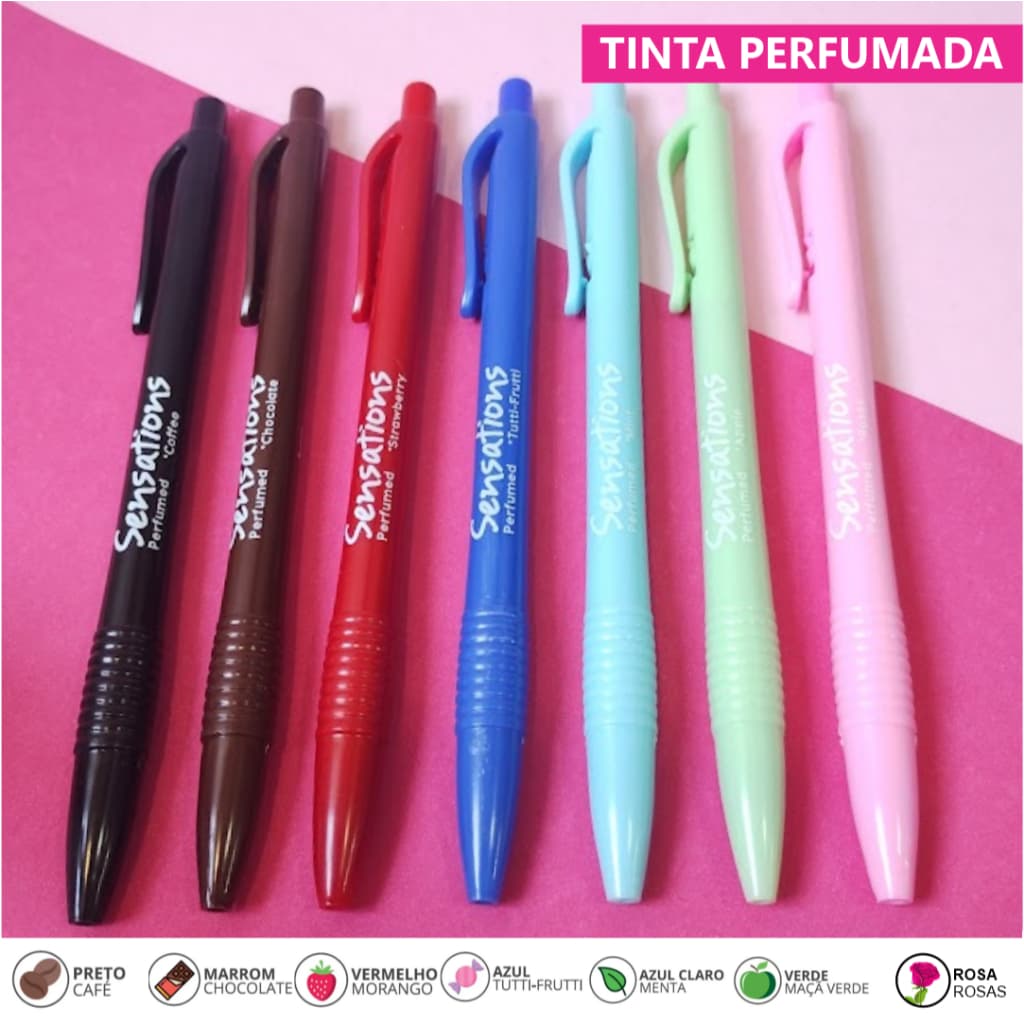Kit com 7 Canetas Esferográficas Clic Sensations Perfumadas | NEWPEN (Kit com 7 cores)