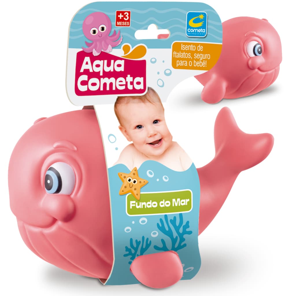 Brinquedo Baleia Bebê Rosa Vinil Macio para Banho 18cm