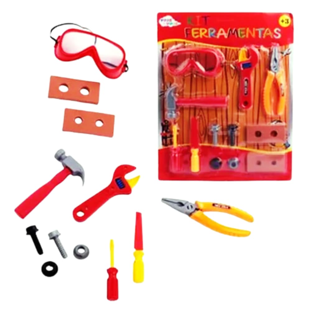 Kit Ferramentas de Brinquedos faz de conta infantil 12 Peças Colorido Toys e Toys