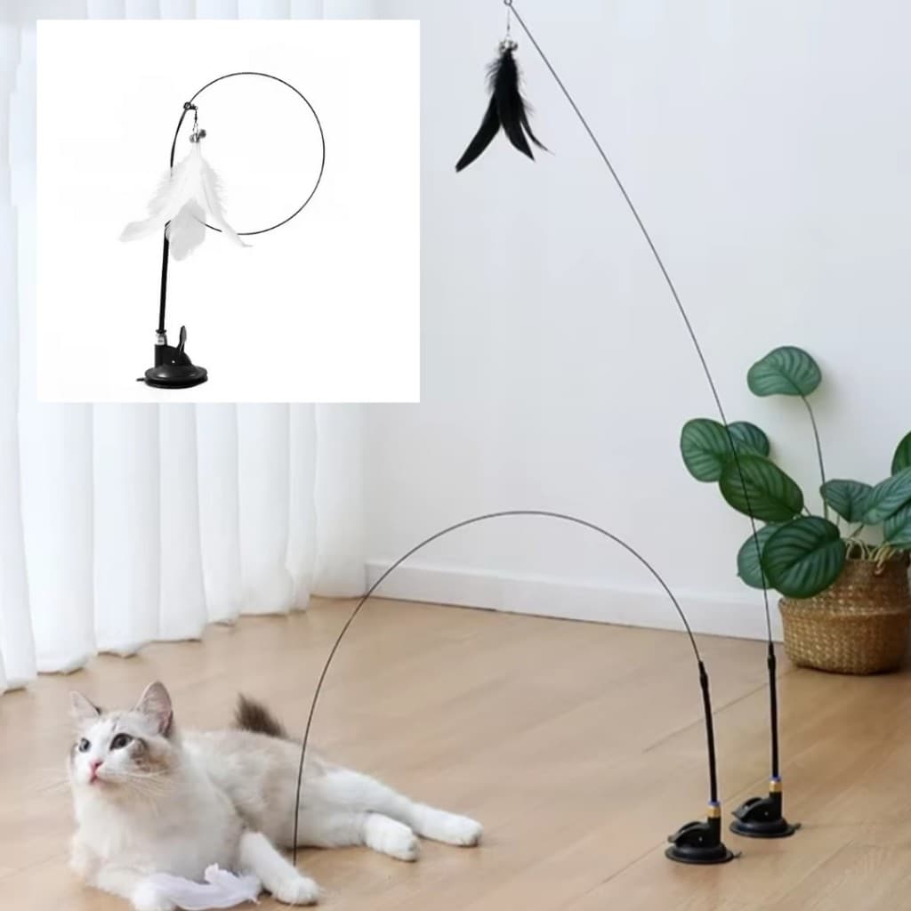Brinquedo Interativo Varinha Pena Com Ventosa Que Fixa No Chão Para Gatos Adultos e Filhotes LR-0282