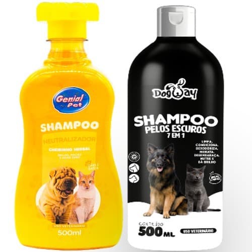 Shampoo Neutralizador Odores Pré Lavagem Pet + Shampoo Escurecedor De Pelos Banho E Tosa - Genial