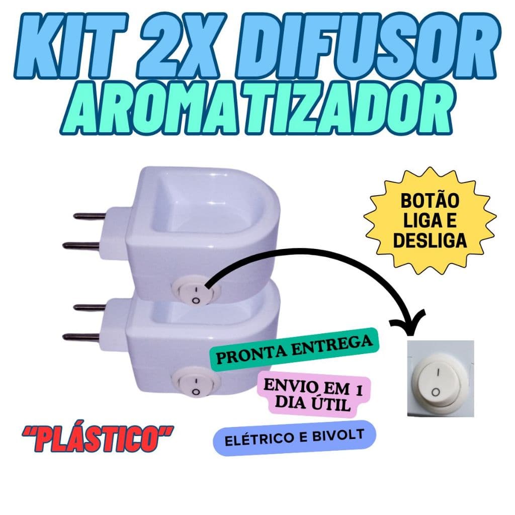 2 unidades de Difusor Aromatizador Elétrico Bivolt Plástico de Óleos Essencias Escolha sua cor