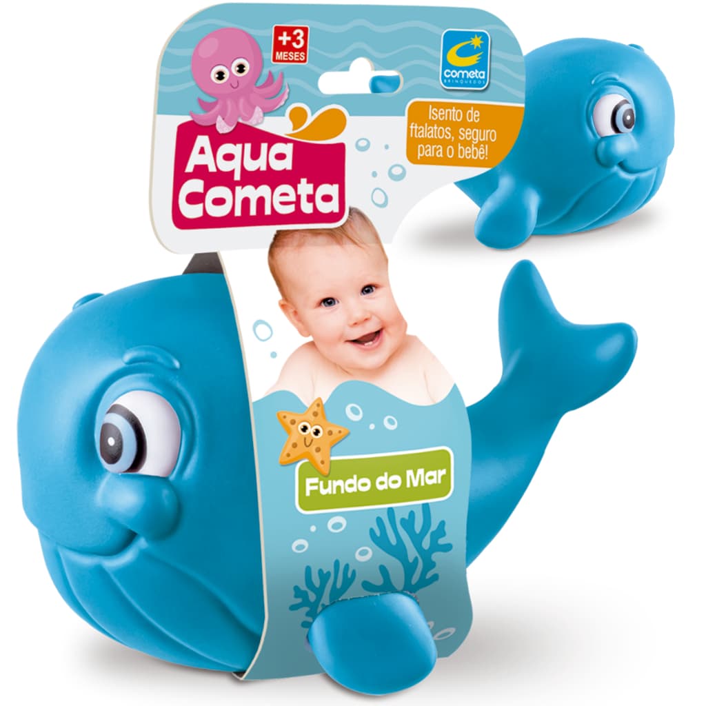 Brinquedo Baleia Bebê Azul Vinil Macio para Banho 18cm