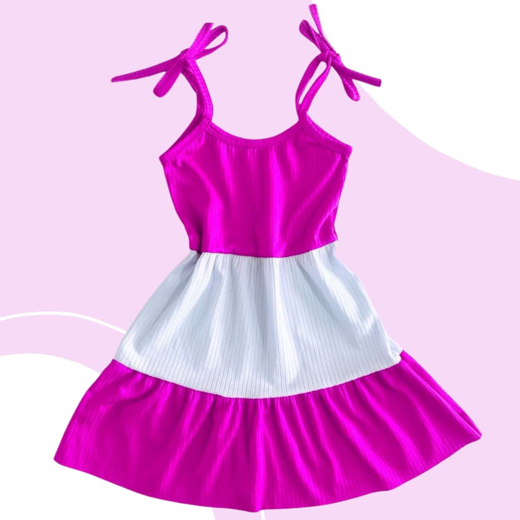 Vestido feminino infantil menina verão ROSA E BRANCO