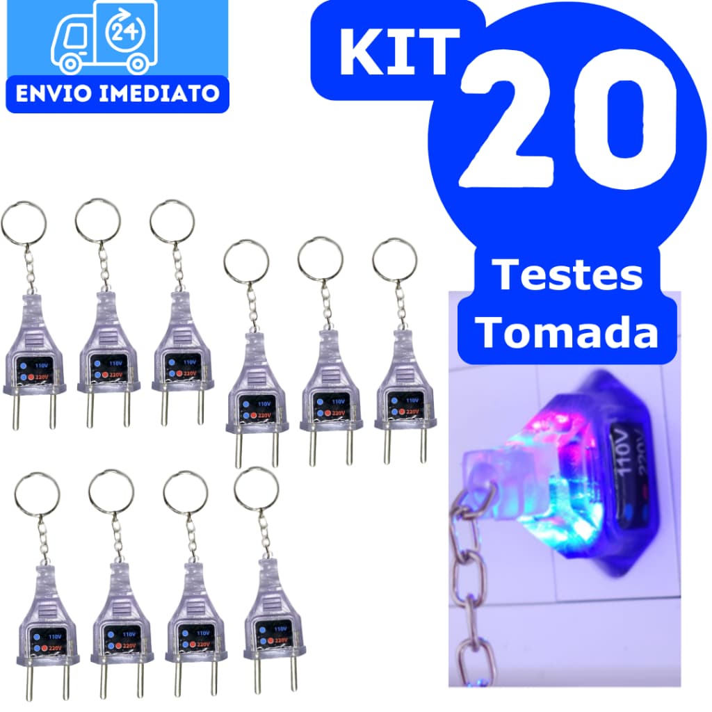 Kit 20 Teste de Tomada Chaveiro Identificador Tomada 110 220v Ferramentas Cuidados e Proteção Aparelhos Eletronicos