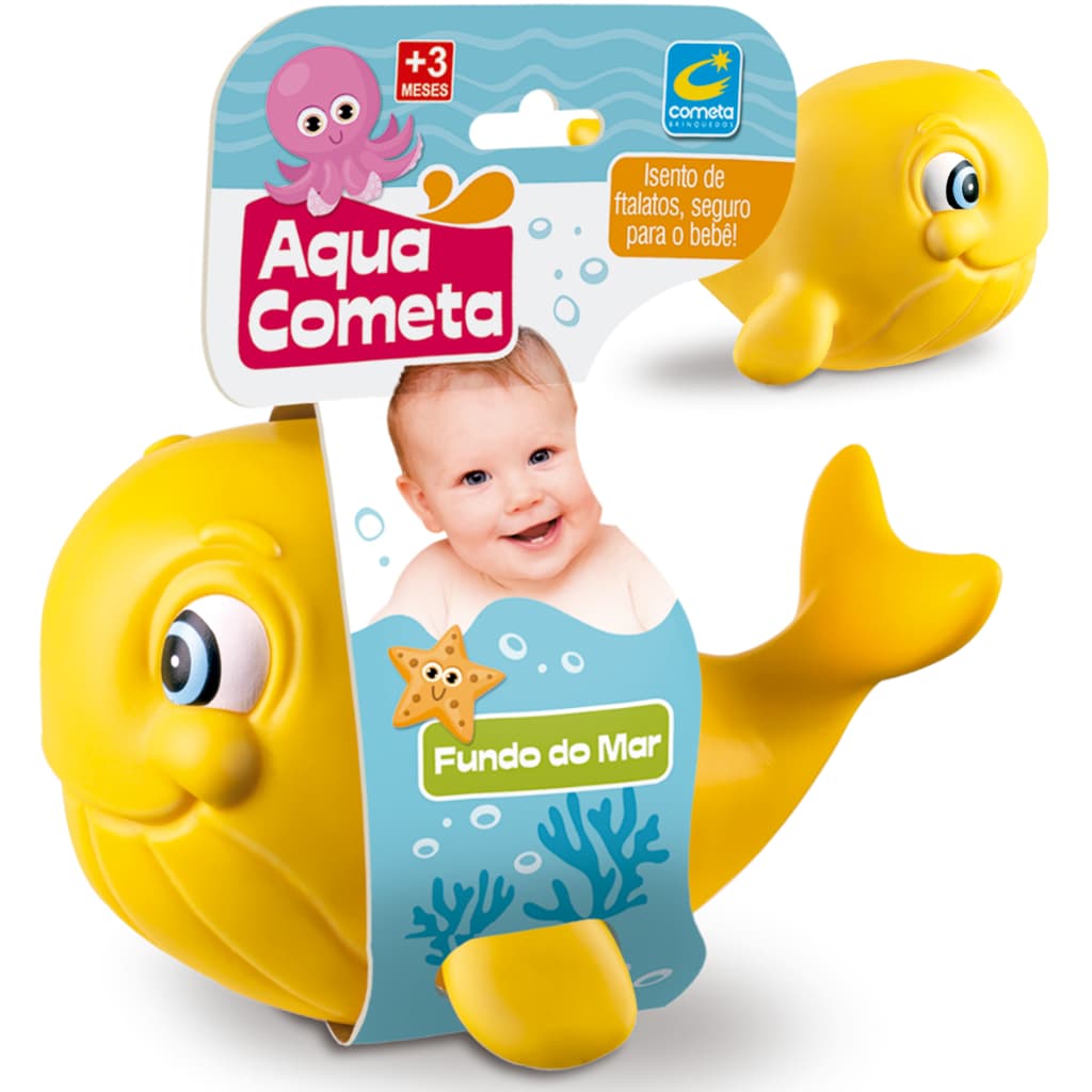 Brinquedo Baleia Bebê Amarela Vinil para Banho 18cm