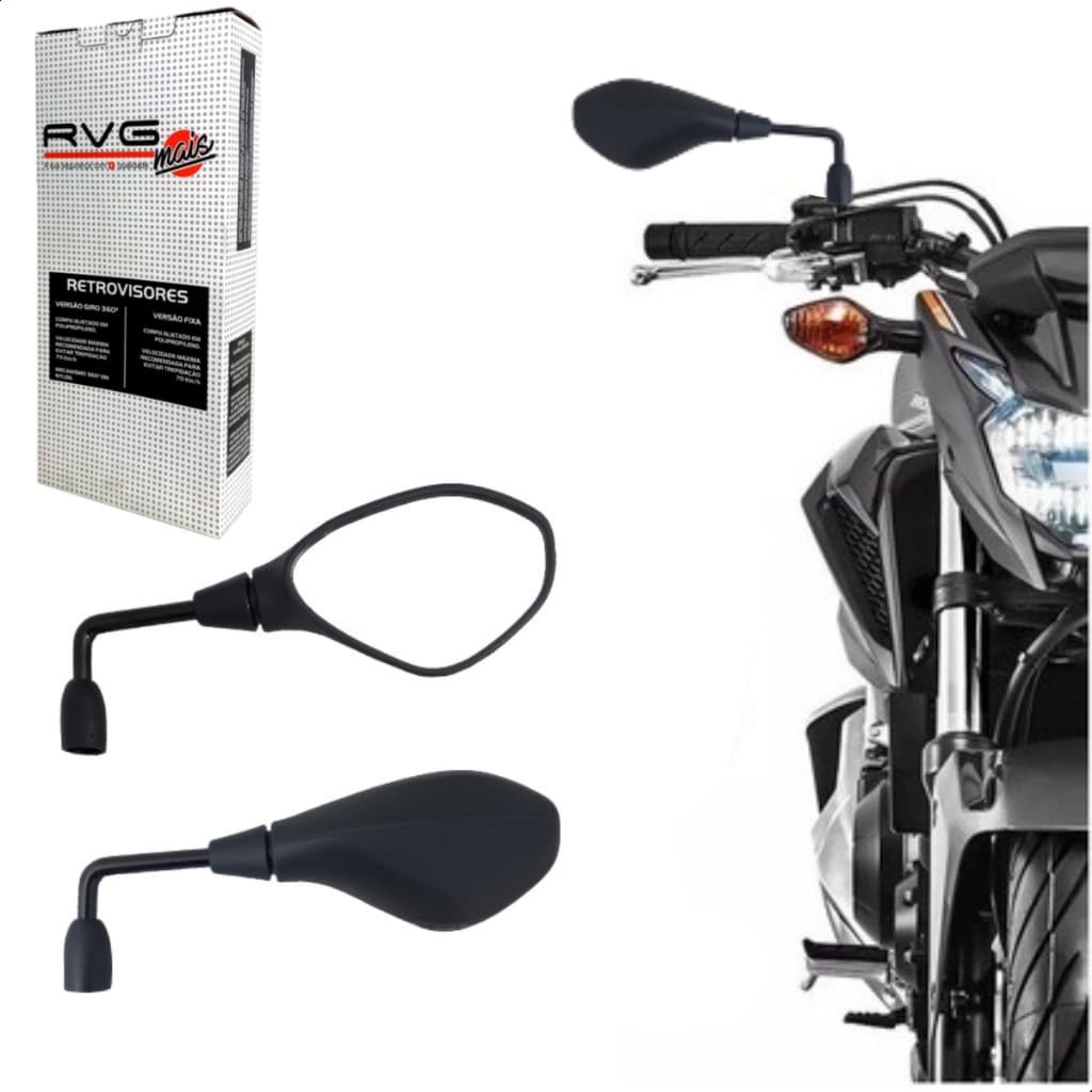 Retrovisor F800 RVG Haste Longa Rebaixado 90 Graus Lente Plana Par Para Honda