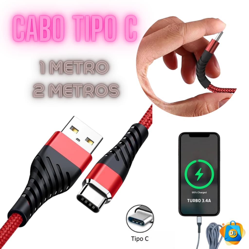 Carregador de Celular Cabo USB Fio de Carregamento Dados e Energia Rápido Resistente