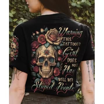 Camiseta Caveira Mexicana Flores Estampas Nas Mangas Novo!