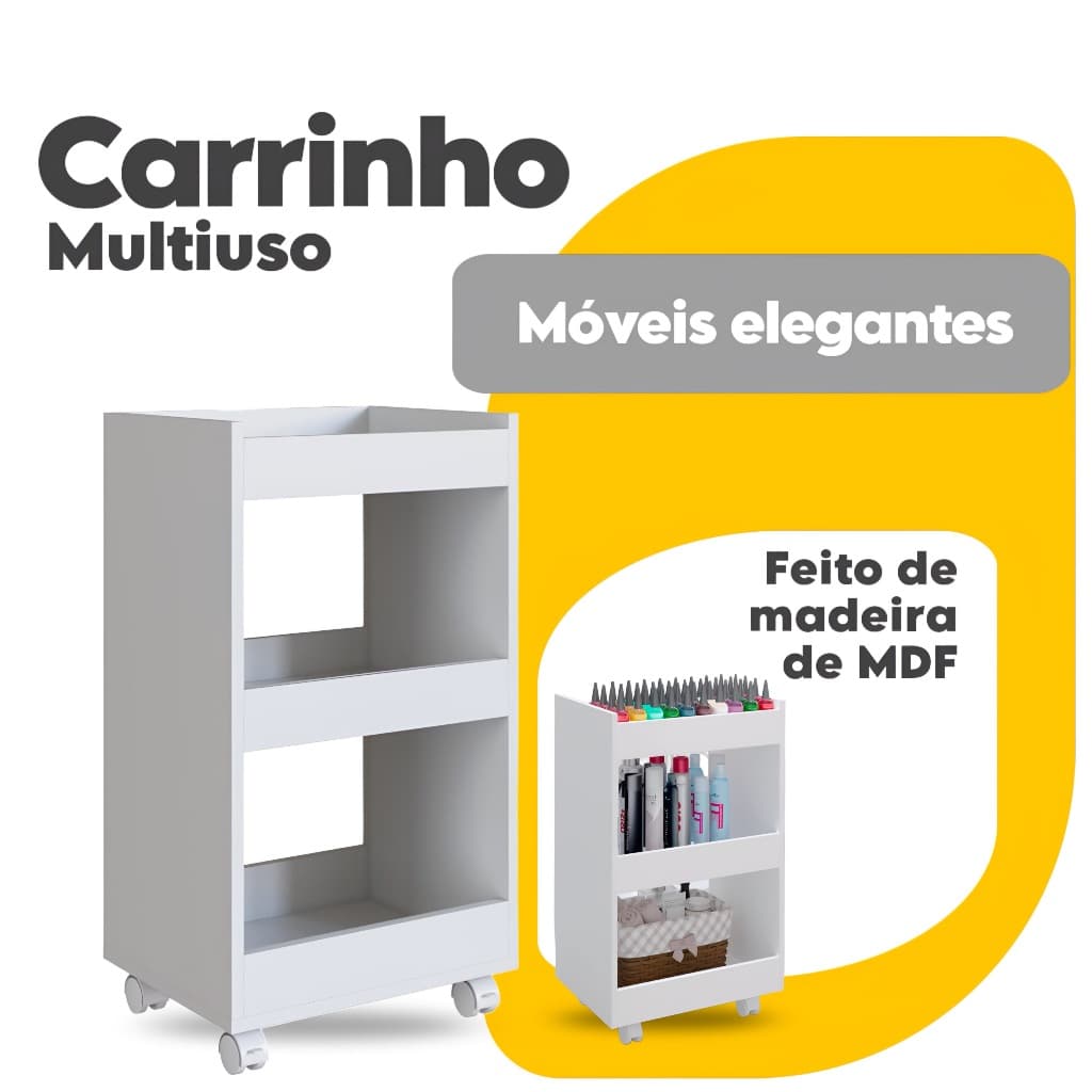 Carrinho Auxiliar Com Rodinhas Suporte Para Esmalte Salão De Beleza Manicure Multiuso Mdf