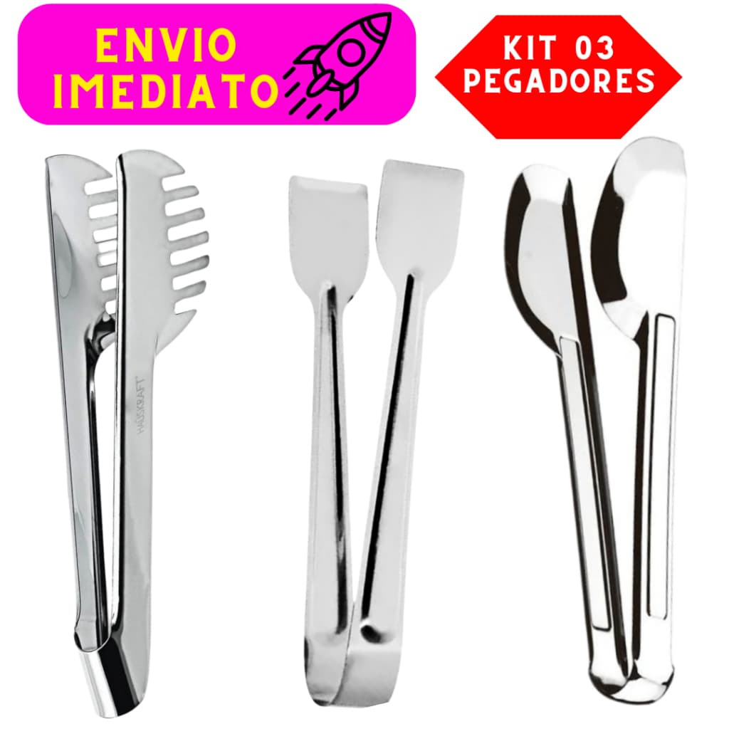 Kit 03 Pegadores 01 Pegador Universal 01 Pegador de Massas e 01 Pegador de Frios Aço Inox Utensílios