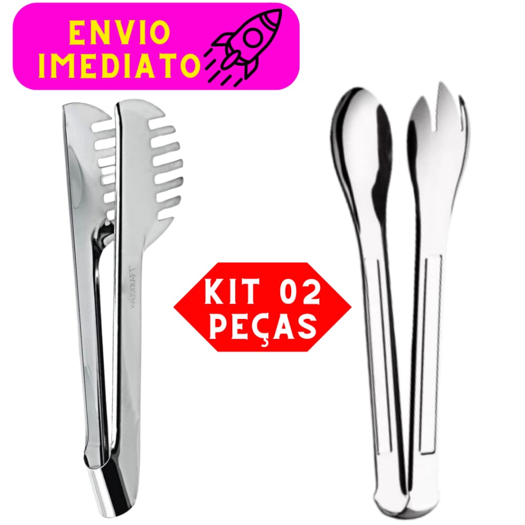 Kit 02 Pegadores 01 Pegador de Massas e 01 Pegador de Saladas Aço Inox Utensílios Essenciais