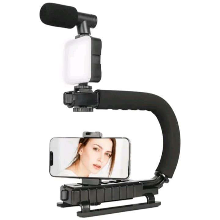 Estabilizador De Câmera Profissional Suporte de Celular Com Luz LED e Microfone