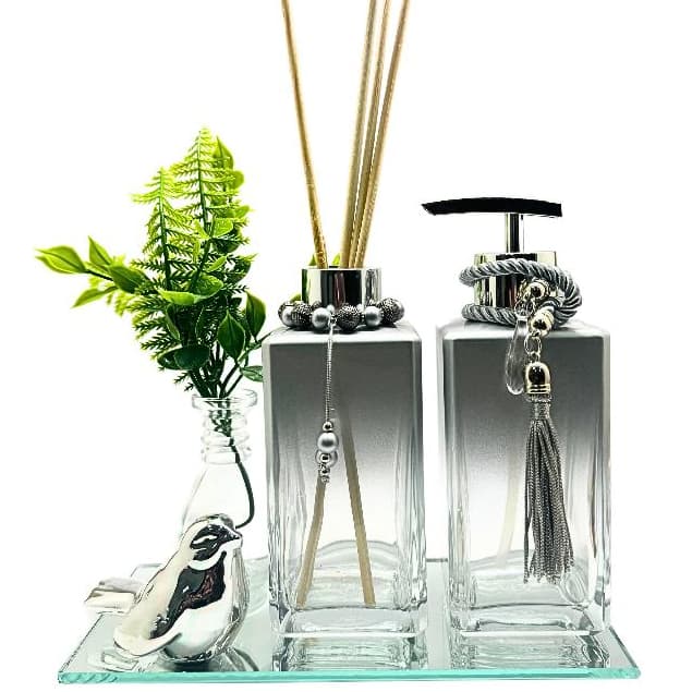 Kit Lavabo Square Silver Aromatizador e Sabonete