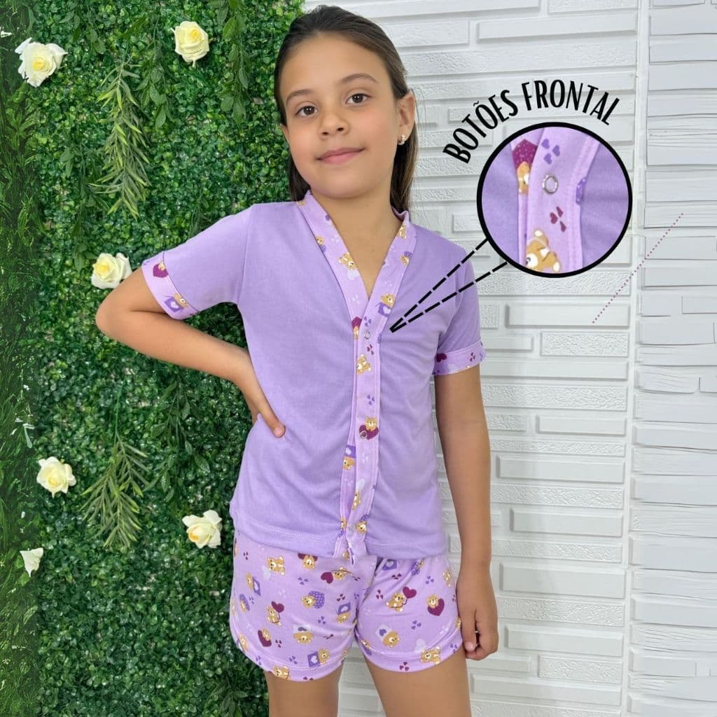Baby Doll Infantil Blogueira Suede Macio Confortável Pijama Menina Alta Qualidade Botões Central