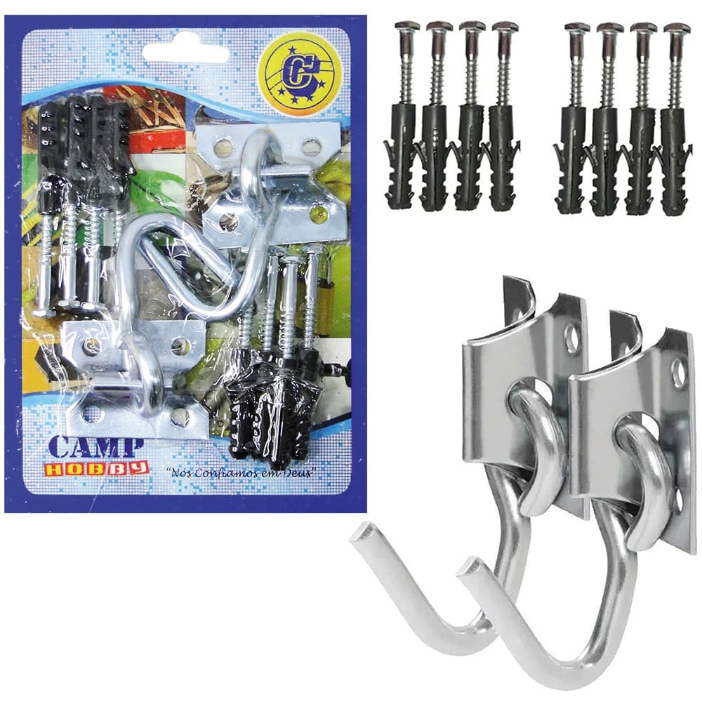 Kit Gancho Armador para Rede de balanço -  Metal com 8 parafusos 3/16''X50 + 8 Buchas 8MM