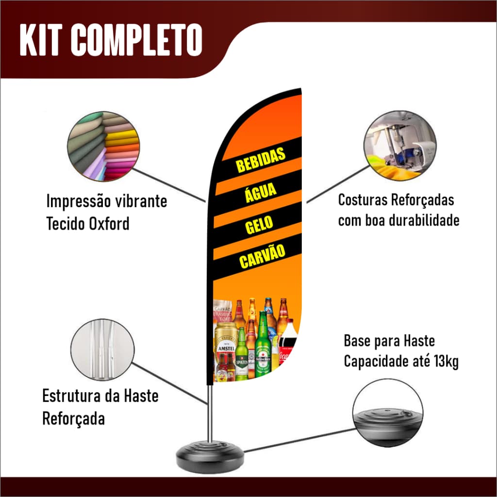 Bandeira Wind Banner Distribuidora de Bebidas - Kit Completo: bandeira dupla face, haste e base