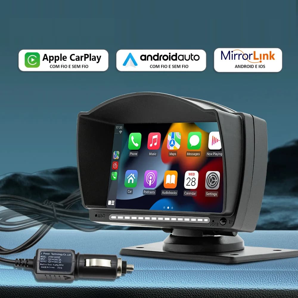 Tela Multimídia 4,7 Pols. Automotiva Universal Bluetooth, Carplay e Android Auto - Dispensa moldura