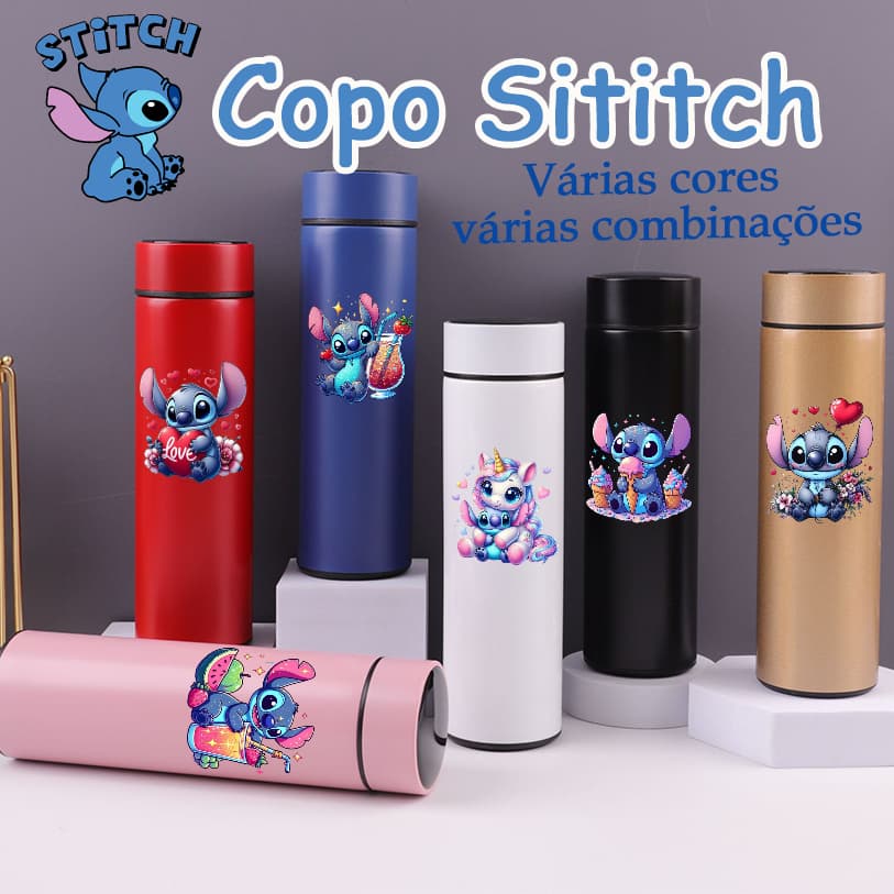 Garrafa stitch térmica inox termometro digital led inficador de temperatura 500ml HONG