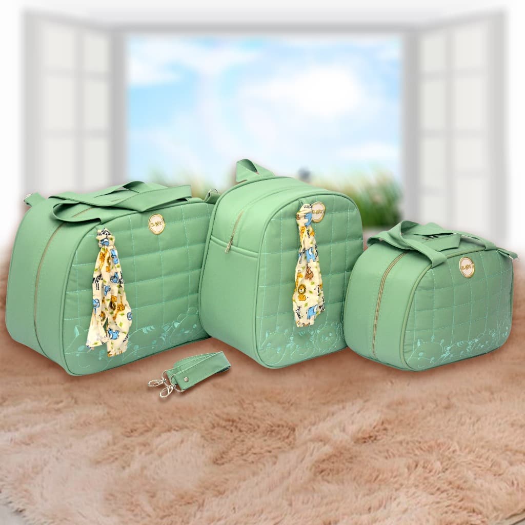 Kit Mala Bolsa Maternidade Menino Menina Safari 3 Peças Com Mochila de Bebê Masculino Feminina