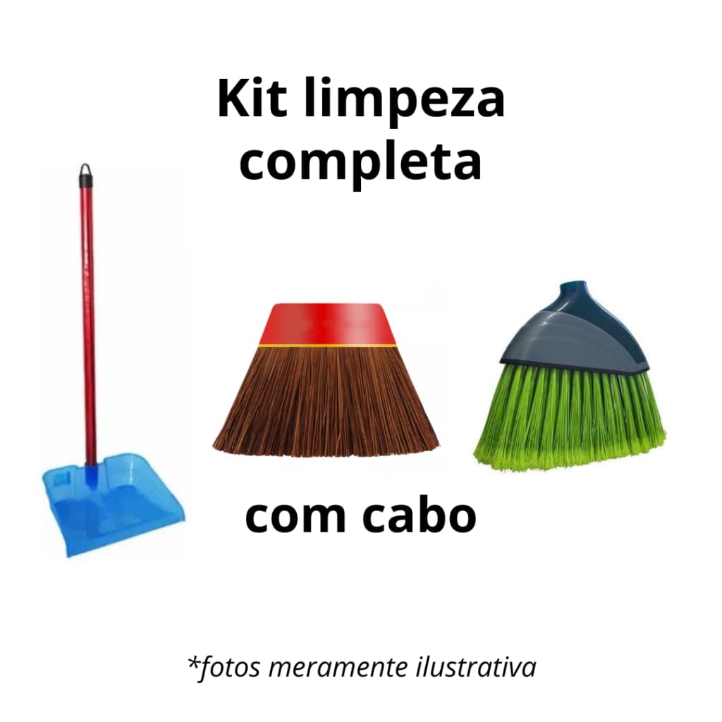 Kit Vassoura Piaçava, Vassoura Varre Canto e Pá de lixo com cabo