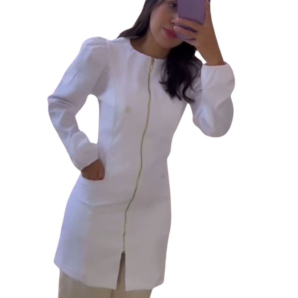 Jaleco Enfermeira Plus Size Zíper Manga Princesa Gabardine