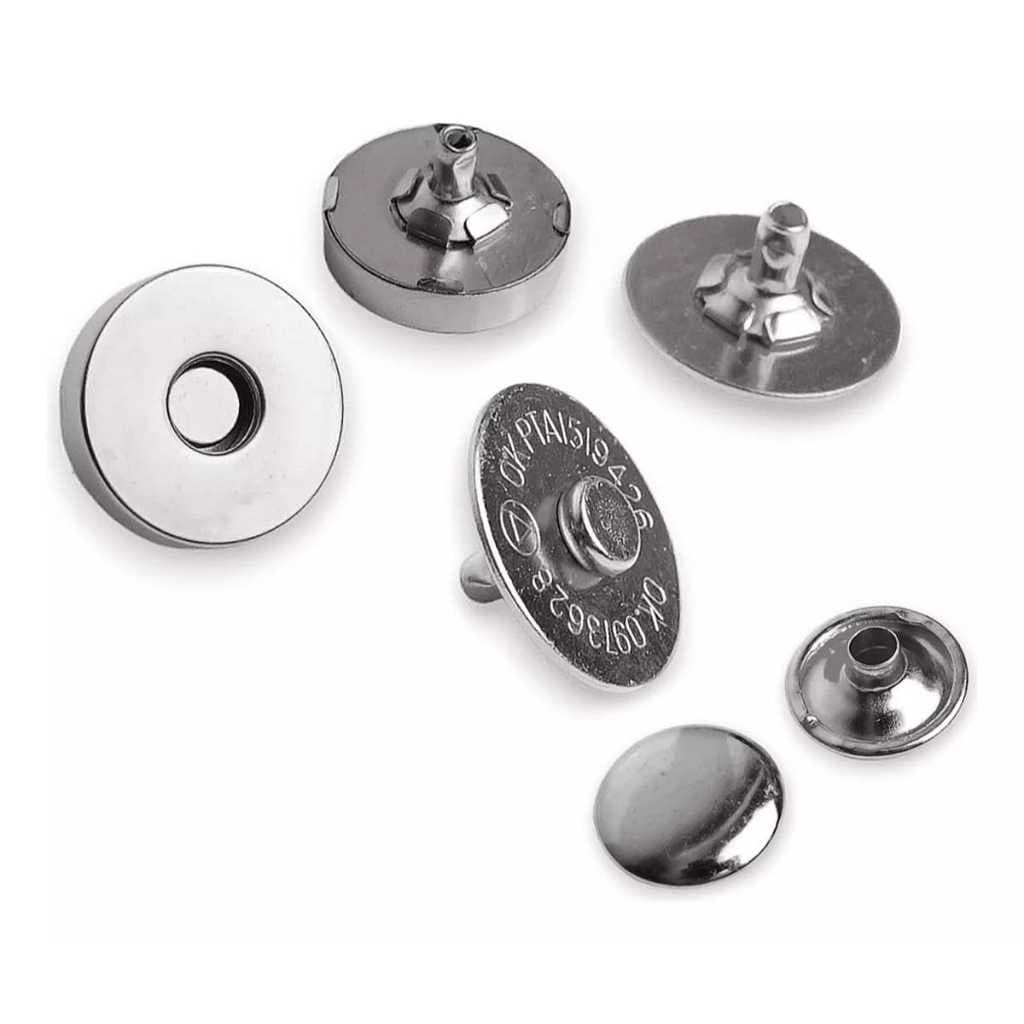 Kit 20 un. Botão ímã prata magnético imantado com 2 rebites 18mm Grande Pacote com 20 pares completos