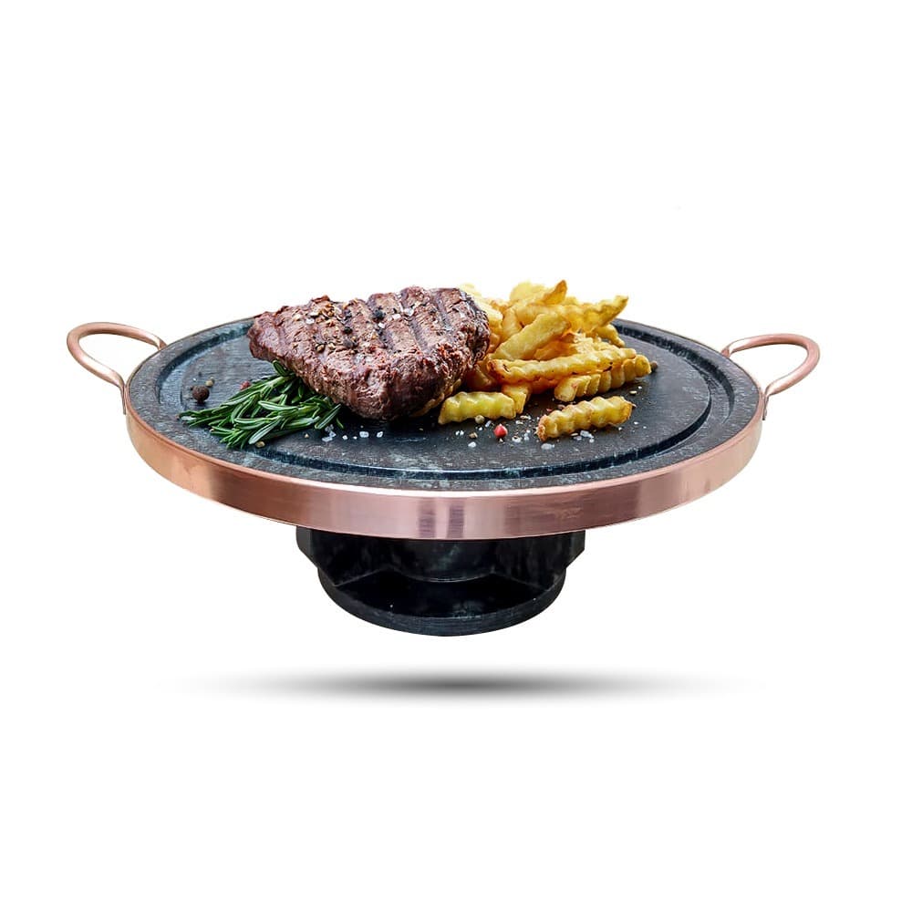 Grelha 32cm + Fogareiro Fondue em Pedra Sabão