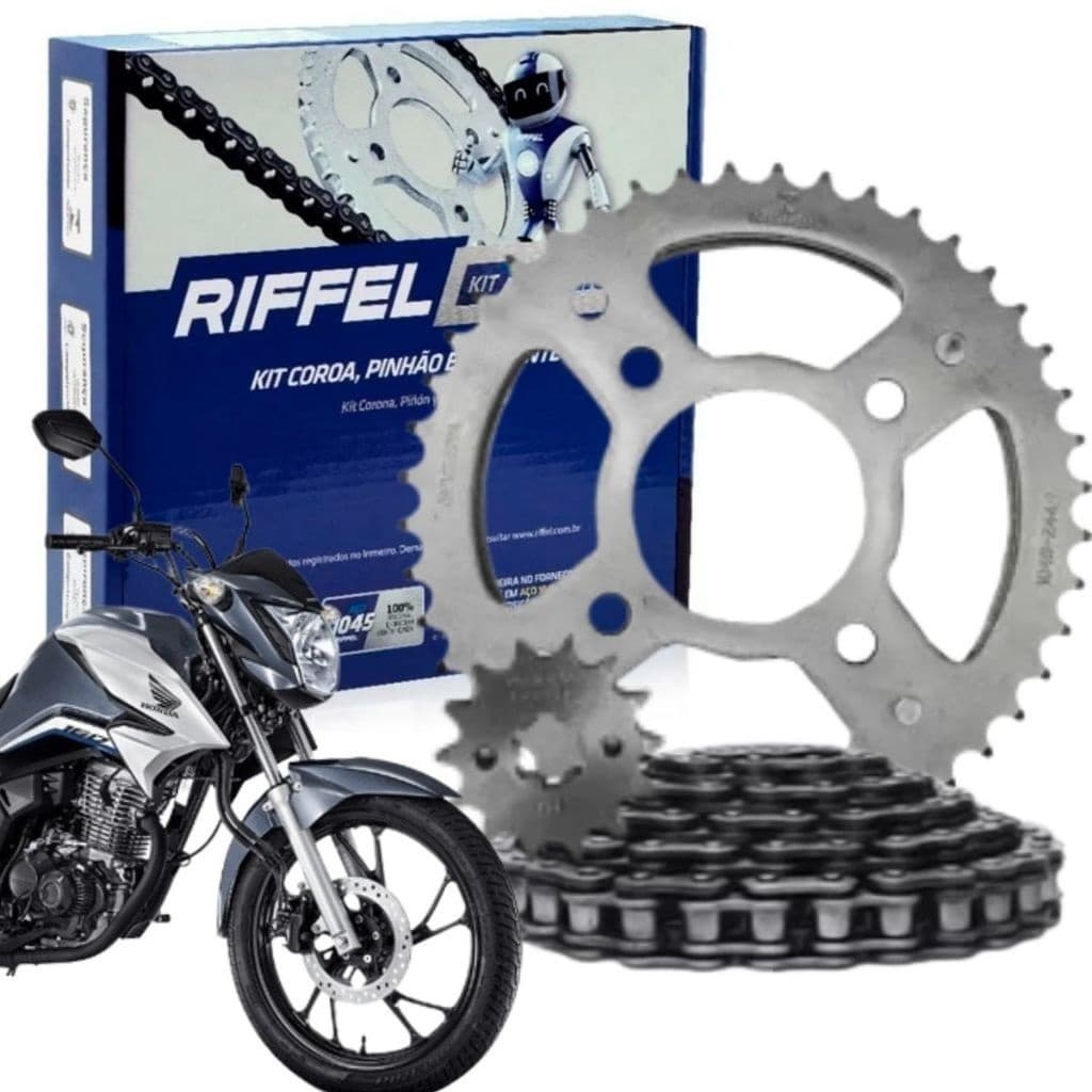 Kit Relação Transmissão Tração CG TITAN FAN 160/150 2016 2017 2018 2019 2020 2021 2022 ORIGINAL RIFFEL