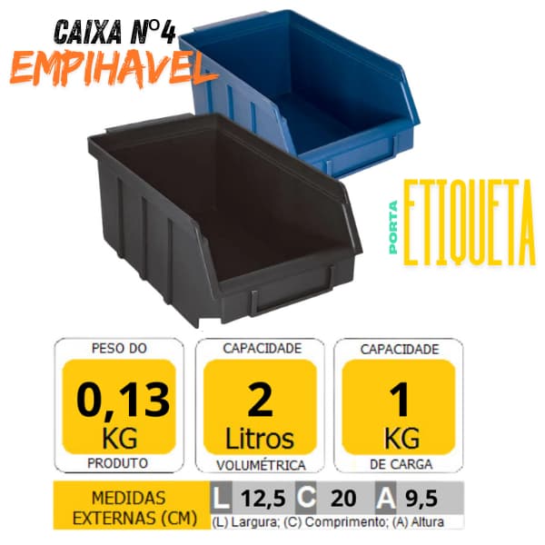 Kit 50 Peças Caixa Bin Gaveteiro plastico nº4 Caixa empilhavel para peças em geral