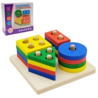 Prancha de Seleção Montessori Madeira 16 Peças Brinquedo Educativo Infantil Formas e Cores