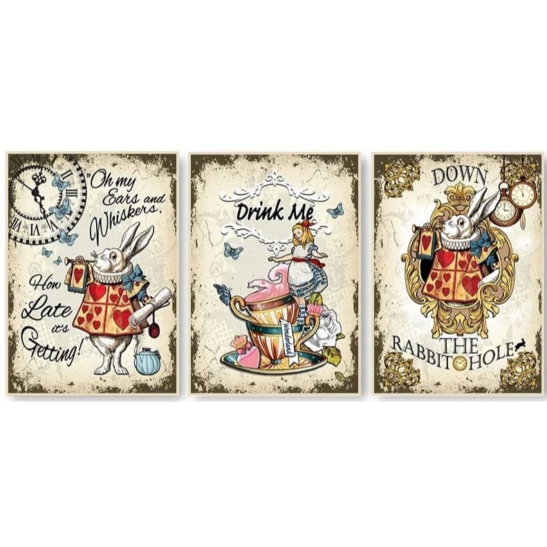 Quadro decorativo Vintage Alice no País das Maravilhas História Livro Capa Princesa Coelho 40x60