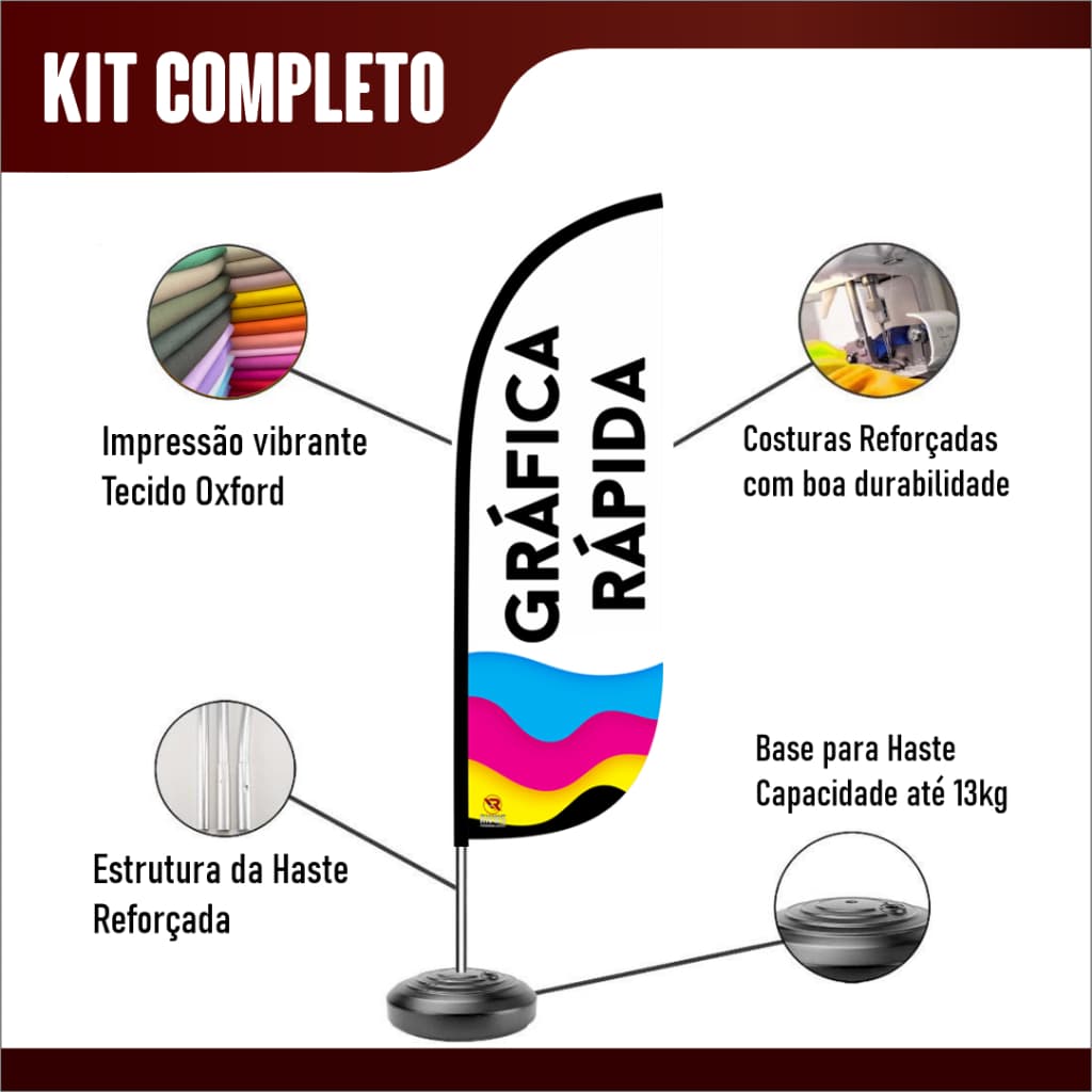 Wind Banner Gráfica Rápida com Bandeira Dupla Face com Kit Completo: bandeira, haste e base