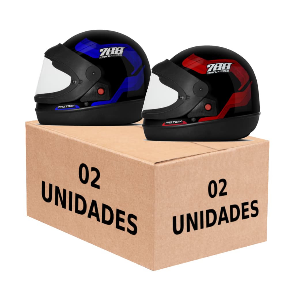 Kit 02 Unidades Capacete Pro Tork Sport Moto 788 Tipo Sanmarino Viseria Cristal Automático Par Casal