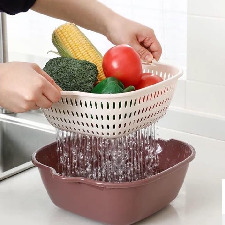 jogo com 2 peças - cesta com dupla drenagem - cesta de drenagem multifuncional 2 pcs escorredor para lavar frutas e legumes,