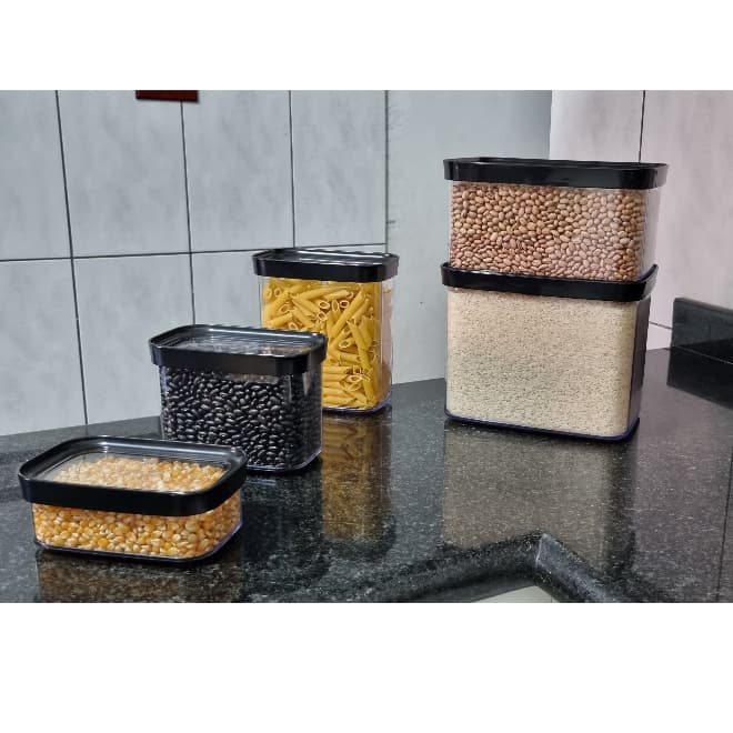 Kit Premium 5 potes herméticos para mantimentos e utilidades domésticas em acrílico