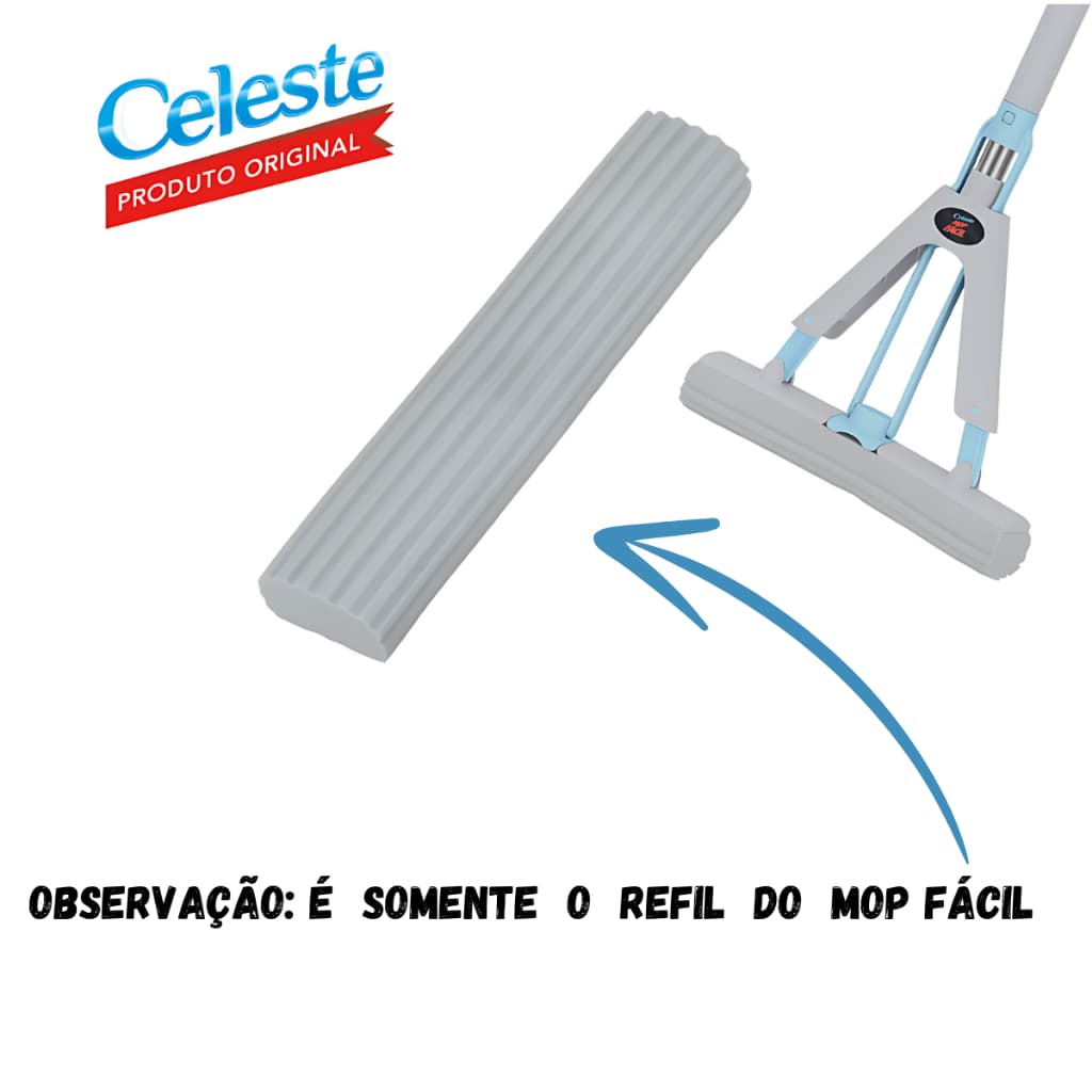 Refil do Mop Limpeza Fácil Celeste Enxuga E Varre Novo Rodo Mopi Mop Refil